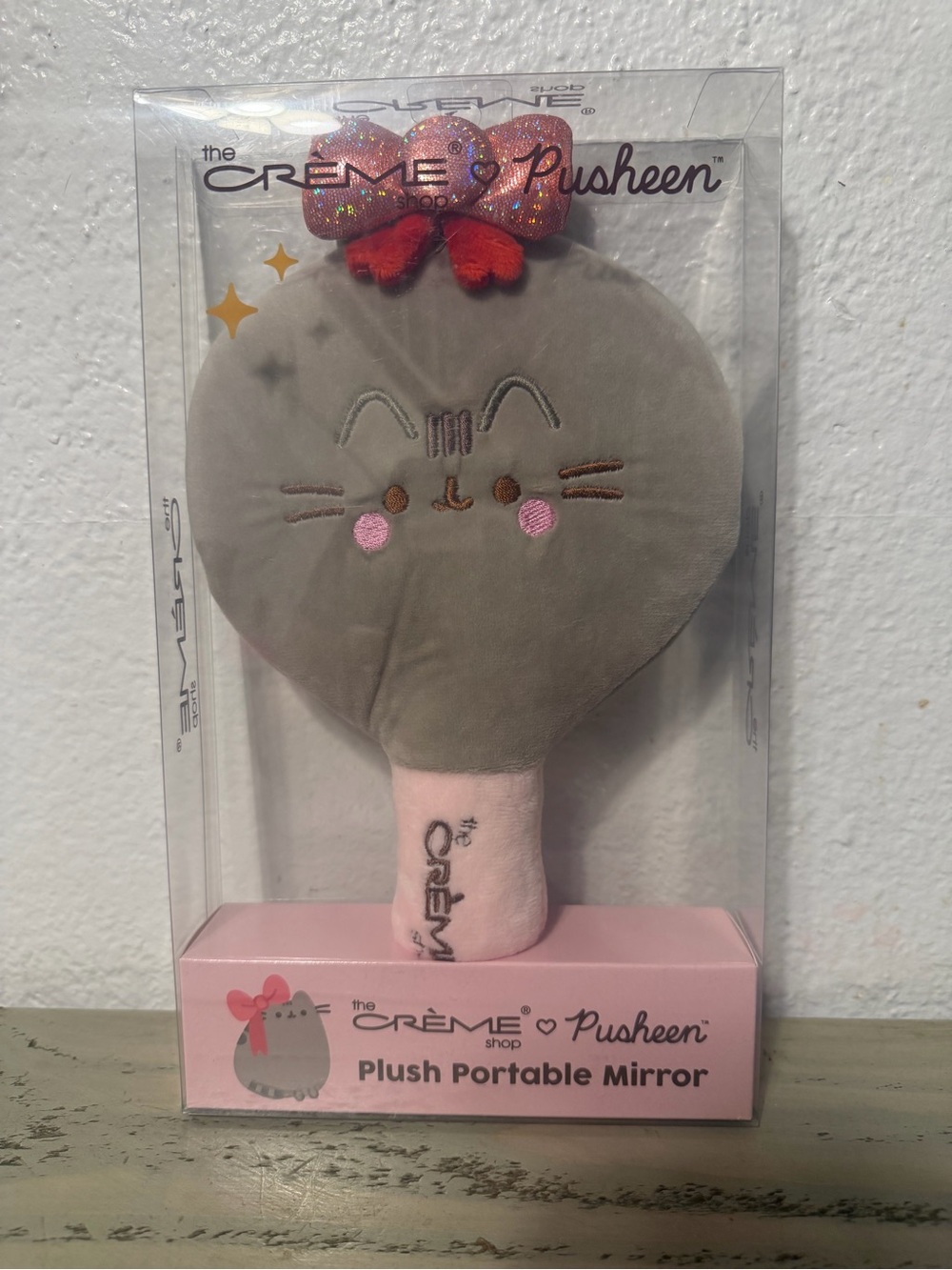 Pusheen Plush Portable Mirror - Gray and Pink Plush Design